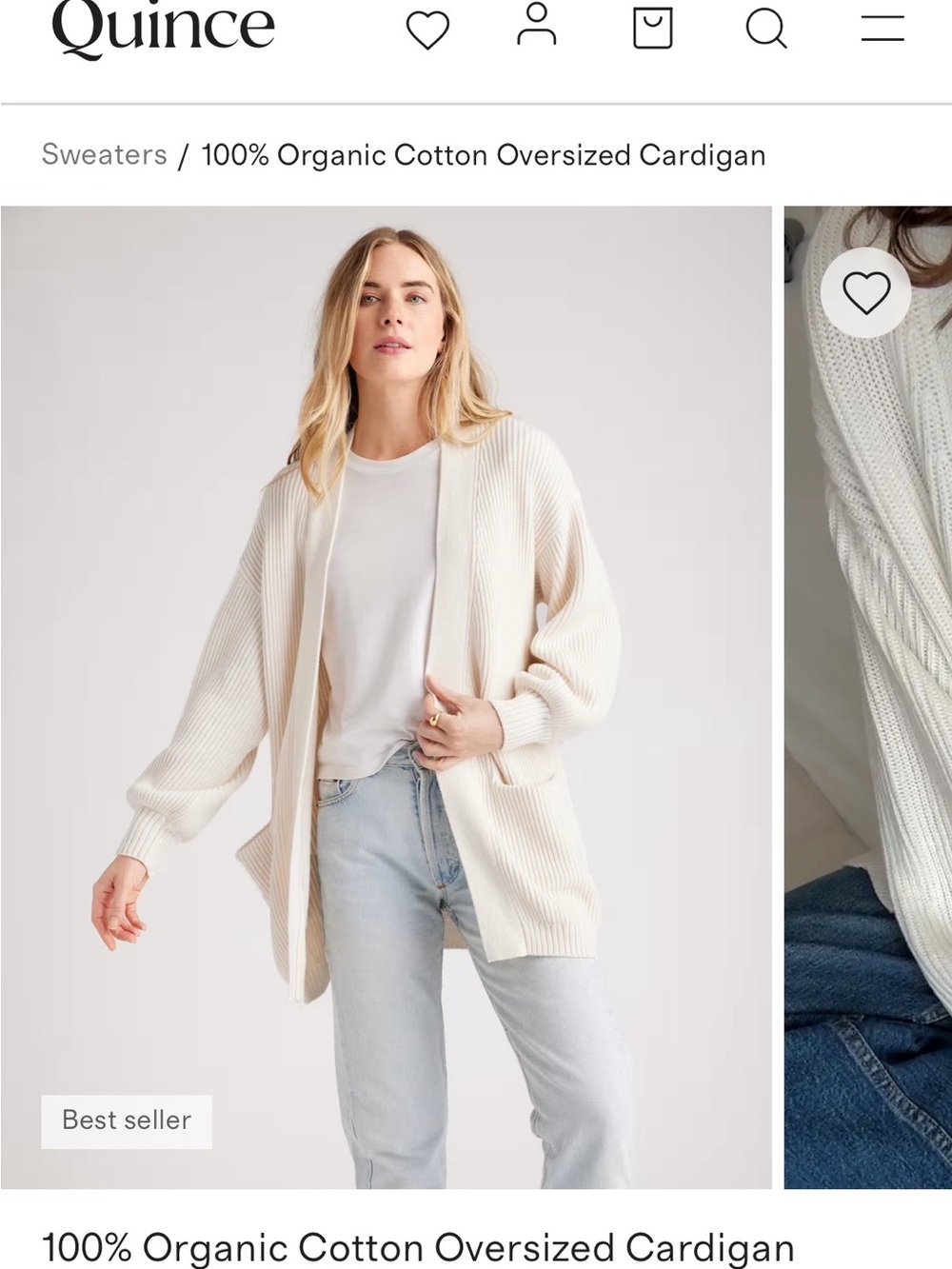 Quince Oversized Organic Cotton Cardigan in Ivory